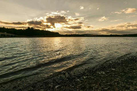 Summer sunset with low cumulus clouds. Blessington lake, Ireland Stock Photos