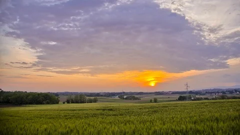 Summer Sunset over fields Stockbeeldmateriaal 98502590