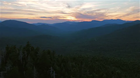 Summer Sunset Over a Forested Valley in New Hampshire’s White Mountains, Slow Stock Footage 342279953