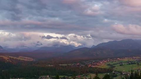 Summer Sunset Over Tatra Mountains: Dynamic Skies in Zakopane Stock Footage 282129278