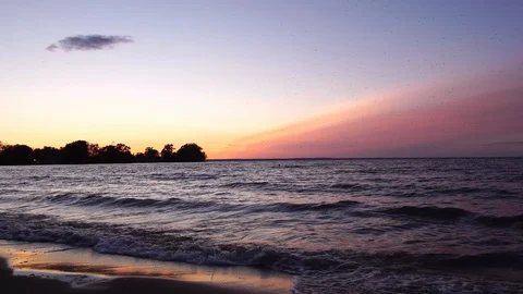 Summer Sunset Over Water With Bugs Flying Stock Footage 111278445