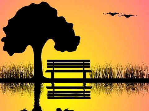 Summer Sunset in a Park Stock Illustration