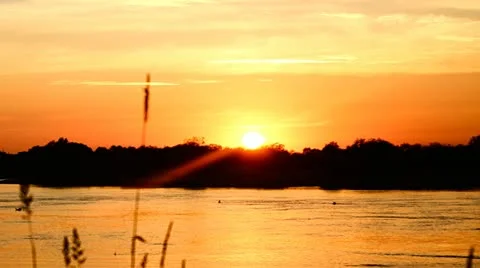 Summer sunset on the river Stock Footage 20631300