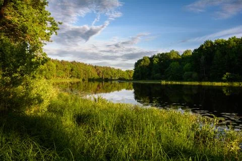 Summer sunset on the river Foto stock