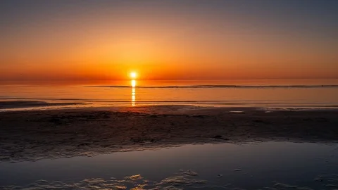 Summer Sunset Seashore Timelapse, Clear Sky, Vivid Amazing Colors Of Sky And Sun Stock Footage 110806652