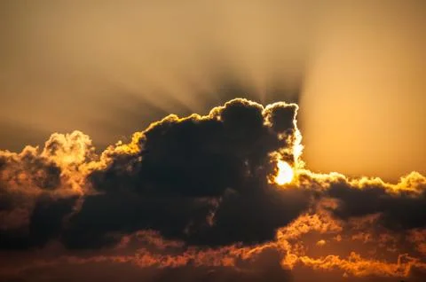 Summer sunset, sunrays Stock Photos