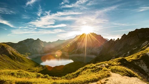 Summer Sunset Time Lapse at Mountain Lake in Austria Stock Footage 125946897