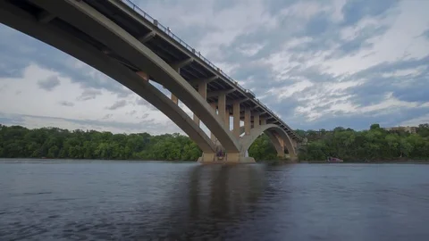 A Summer Sunset under the Lake/Marshall Bridge over the Mississippi River Stock Footage 81145822