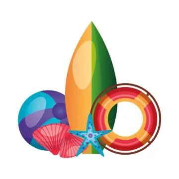 Summer surboard ball float shells and star vector design Stock Illustration