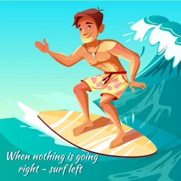 Summer surfing boy on wave vector illustration Stock Illustration