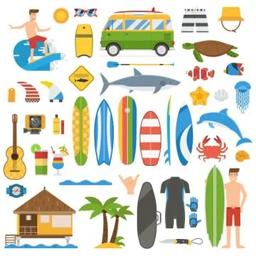 Summer Surfing Elements Set Stock Illustration