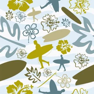 Summer surfing seamless pattern Stock Illustration