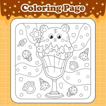 Summer sweets themed coloring page for kids with kawaii animal character ti.. Stock Illustration