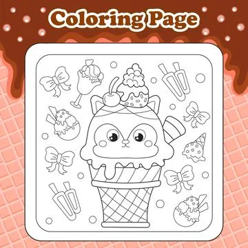 Summer sweets themed coloring page for kids with kawaii animal character do.. Stock Illustration