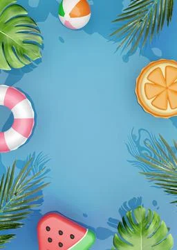 Summer swimming pool full of fun pool floats. Float on Water in the Tiled Pool Stock Illustration