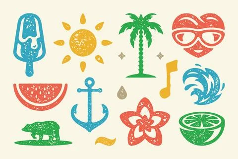 Summer symbols and objects set vector illustration. Abstract heart in glasses Stock-Illustration