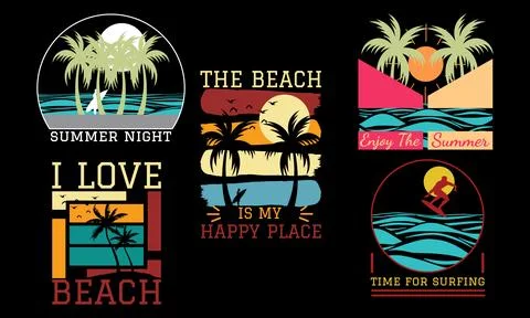 Summer T Shirt Design Bundle Stock Illustration