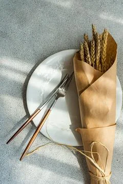 Summer table setting with wheat Stock Photos
