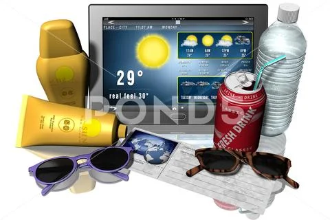 Summer Tablet Vacation Beach - 3D illustration Stock Illustration