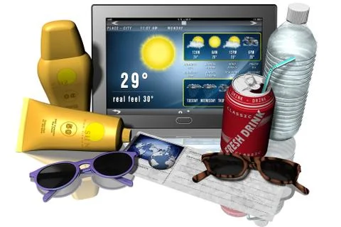 Summer Tablet Vacation Beach - 3D illustration 스톡 일러스트