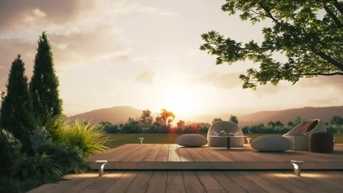 Summer terrace in the backyard with a beautiful landscape Stock Footage 338070422
