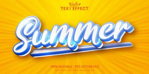 Summer text, cartoon style editable text effect Stock Illustration