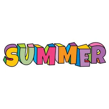 Summer text design vector colorful cheerful style isolated on white backgroun Stock Illustration
