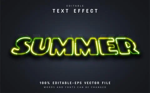 Summer text, green neon text effect Stock Illustration