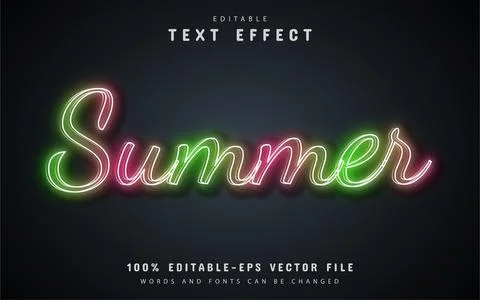 Summer text, neon style text effect Stock Illustration