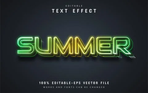 Summer text, neon style text effect Stock Illustration