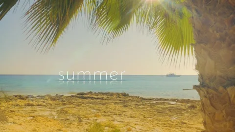 SUMMER Text on Water Reflection Motion Graphic, Tropical Beach Ocean Footage. Video stock 320041118