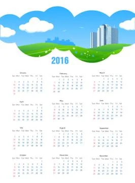 Summer Theme 2016 Calendar Stock Illustration