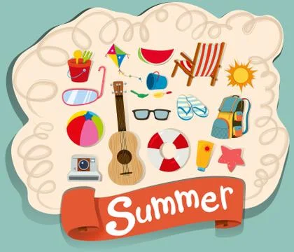 Summer theme with beach objects Stock Illustration