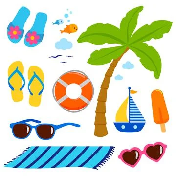 Summer theme beach vacation design elements. Stock Illustration
