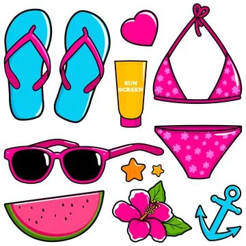 Summer theme beach vacation design elements. Illustrazione stock