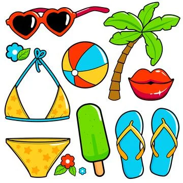 Summer theme beach vacation design elements. Stock Illustration