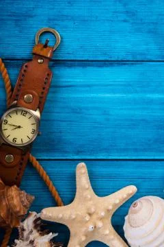 Summer theme blue background with space for advertising and maritime theme (s 库存照片