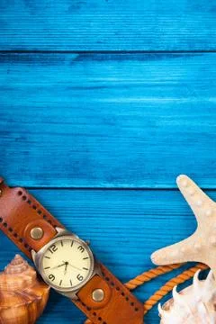 Summer theme blue background with space for advertising and maritime theme (s Photos