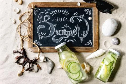 Summer theme on sand Stock Photos