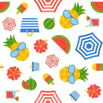 Summer theme seamless pattern vector, flat design Illustrazione stock