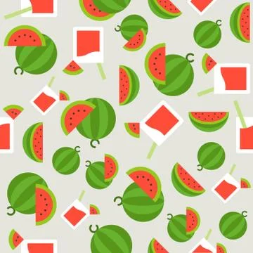 Summer theme seamless pattern, watermelon and watermelon juice Stock Illustration