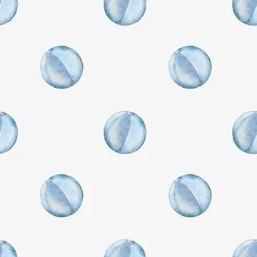 Summer-themed watercolor pattern featuring blue inflatable balls and lounge.. Stock Illustration