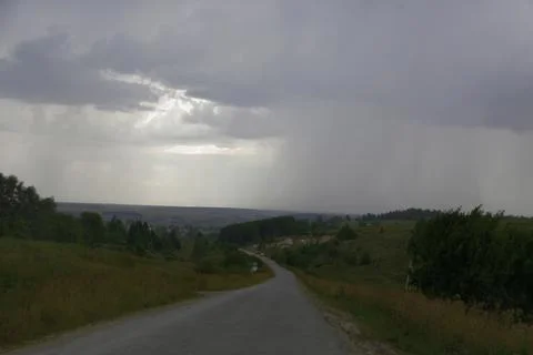 Summer thunderstorm with good rainfall front. And we wanted to go to the fore Stock Photos