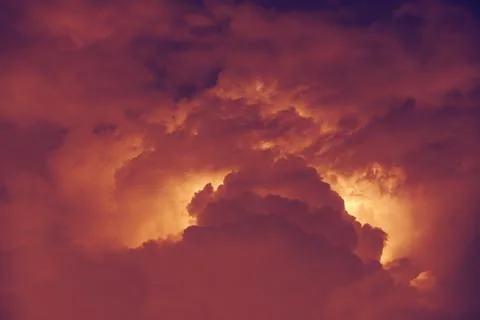 Summer thunderstorm with lightnings in the clouds Stock Photos