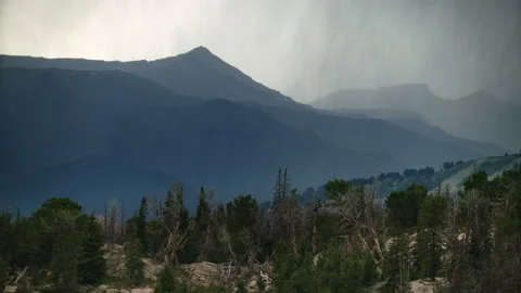 Summer thunderstorm over the peaks of the Beartooth Mountains, Montana Stock Footage 265892113