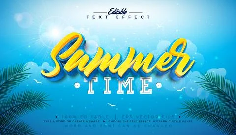 Summer Time 3D Text Effect Design Editable and Scalable Vector Graphic Styl.. Illustrazione stock