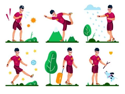 Summer Time Activities Flat Vector Concepts Set Stock Illustration