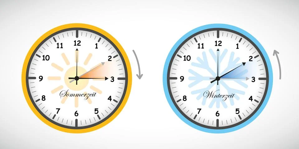 Summer time and winter time clock daylight saving Illustrazione stock