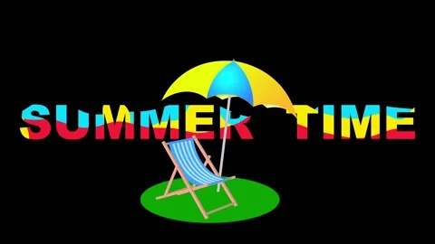 Summer time  animated banner. Sun loungers and a beach umbrella. Stock Footage 159861391