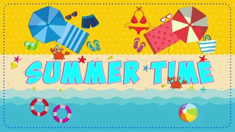 Summer time animation background,beach with sunbath objects and crabs moving Stock Footage 132230851